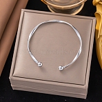 304 Stainless Steel Cuff Bangles for Women, Twist, Stainless Steel Color, Inner Diameter: 2.28 inch(5.8cm)x2.40 inch(6.1cm)(BJEW-D407-01P)