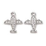 Brass Micro Pave Clear Cubic Zirconia Charms, Airplane Charms, Platinum, 14x11.5x2mm, Hole: 1.5mm(ZIRC-L105-15P)