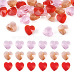 30Pcs 3 Colors Transparent Glass Beads, Faceted, Heart, Mixed Color, 14x14x8.5mm, Hole: 1mm, 10pcs/color(GLAA-TA0003-59)