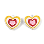 Alloy Enamel Pendants, Heart Charms, White, 12.5x14x5mm, Hole: 1.2mm(ENAM-K086-03A)