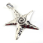 Tibetan Style Alloy Big Pendants, Star, Cadmium Free & Nickel Free & Lead Free, Antique Silver, 76x66.5x4mm, Hole: 5.5mm(TIBEP-Q060-17AS-NR)