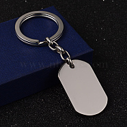 Rectangle 304 Stainless Steel Keychain, Smooth Surface, Stainless Steel Color, 8.6cm(KEYC-H014-02)