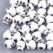 Craft Style Acrylic Beads, Skull, White, 10x9x10mm, Hole: 3.5~4mm(X-MACR-T023-13)