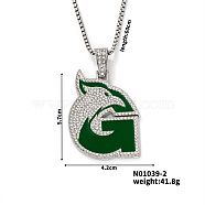 Hip-hop Style Alloy Crystal Rhinestone Eagle Animal Alphabet G Pendant Necklaces, Platinum, 23.62 inch(60cm)(WR8601-2)