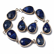 Natural Lapis Lazuli Pendants, Faceted, with Golden Plated Brass Edge and Loop, Teardrop, 16.5x9x4.5mm, Hole: 1.6mm(G-Q998-033D)