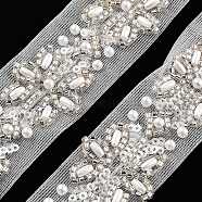 Polyester Flower Lace Trims, with ABS Imitation Pearl Beads and Glass, Floral White, 1-1/8 inch(29mm)(OCOR-A007-12)