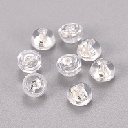 Silicone Ear Nuts, with 925 Sterling Silver Findings, Half Round, Clear, Silver, 5.5x4mm, Hole: 0.6mm(SIL-WH0002-02S)