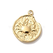 304 Stainless Steel Pendants, Textured Flat Round with Constellations Charm, Real 14K Gold Plated, Cancer, 17.5x15x2mm, Hole: 1.8mm(STAS-B074-08G-06)