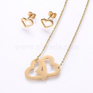 304 Stainless Steel Jewelry Sets, Stud Earrings and Pendant Necklaces, Heart, Golden, Necklace: 18.9 inch(48cm), Stud Earrings: 8x10x1.2mm, Pin: 0.8mm(SJEW-O090-17G)