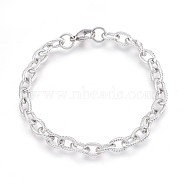 304 Stainless Steel Cable Chain Bracelets, Textured, with Lobster Claw Clasps, Stainless Steel Color, 8-3/8 inch(21.4cm), 6.5mm(BJEW-P237-20P)
