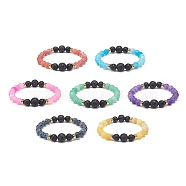 7Pcs 7 Style Natural Agate(Dyed & Heated) & Weathered Agate(Dyed) & Lava Rock Round Beaded Stretch Bracelets, Gemstone Stackable Bracelets for Women, Mixed Color, Inner Diameter: 2-1/8 inch(5.5cm), 1Pc/style(BJEW-JB08957)