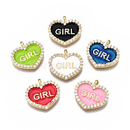 Brass Micro Pave Clear Cubic Zirconia Pendants, with Enamel, Cadmium Free & Nickel Free & Lead Free, Heart with Girl, Real 16K Gold Plated, Mixed Color, 17x18x3mm, Hole: 2mm(ZIRC-S067-051-NR)