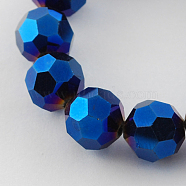 Faceted(32 Facets) Electroplate Glass Bead Strands, Round, Blue Plated, 6x5mm, Hole: 1mm, about 100pcs/strand, 21 inch(X-EGLA-R042-6mm-01)