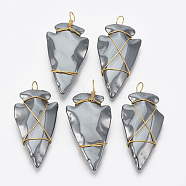 Non-magnetic Synthetic Hematite Pendants, with Golden Tone Brass Findings, Arrows, 46x24~25x9mm, Hole: 5~6x4~5mm(G-T094-09)