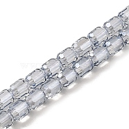 Electroplate Transparent Glass Beads Strands, Faceted, Column, Light Steel Blue, 5.5x4mm, Hole: 1mm, about 75pcs/strand, 15.55~15.67 inch(39.5~39.8cm)(GLAA-C029-02A-05)