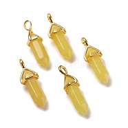 Natural Lemon Jade Pendants, Faceted, with Golden Tone Brass Findings, Lead free & Cadmium Free, Bullet, 27~30x9~10x7~8mm, Hole: 4x3mm(G-K329-35G)