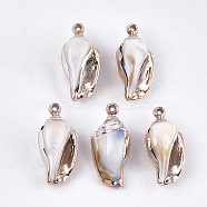 Electroplate Acrylic Pendants, Imitation Gemstone Style, Spiral Shell Shape, Floral White, 32x15x12mm, Hole: 1.4mm(X-OACR-S021-54)