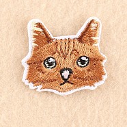 Computerized Embroidery Cloth Iron on/Sew on Patches, Costume Accessories, Appliques, Cat, Chocolate, 3.5x3.7cm(DIY-F030-16G)