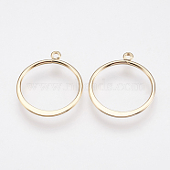 Long-Lasting Plated Brass Pendants, Nickel Free, Ring, Real 18K Gold Plated, 22x18x1mm, Hole: 1.5mm(KK-K227-023G-NF)