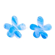 Acrylic Pendants, for DIY Earring Accessories, Flower, Dodger Blue, 40x38x2.5mm, Hole: 1.6mm(KY-I008-04A)