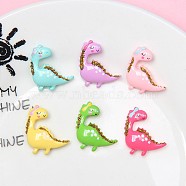 Opaque Reisn Decoden Cabochons, Dinosaur with Glitter Powder, Mixed Color, 20x21mm(PW-WG20227-01)