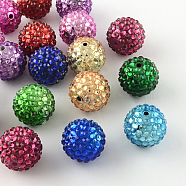 Transparent Resin Rhinestone Graduated Beads, with UV Plating Acrylic Round Beads Inside, Mixed Color, 20mm, Hole: 2~2.5mm(RESI-S314-18x20-M)