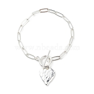 Alloy Heart Charm Bracelet with Brass Paperclip Chains for Woman, Platinum, 7-1/2 inch(19.2cm)(BJEW-JB08895-02)