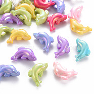Opaque Acrylic Beads, Dyed, AB Color, Dolphin, Mixed Color, 12x20x8mm, Hole: 1.4mm(X-TACR-S153-34I)