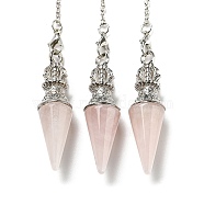 Natural Rose Quartz Pointed Dowsing Pendulums, with Rack Plating Platinum Plated Brass Findings, Cadmium Free & Lead Free, 230mm, Hole: 1.6mm(AJEW-P113-01P-03)