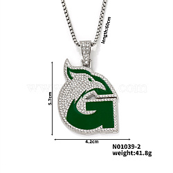 Hip-hop Style Alloy Crystal Rhinestone Eagle Animal Alphabet G Pendant Necklaces, Platinum, 23.62 inch(60cm)(WR8601-2)