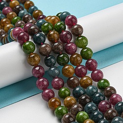 Natural Green Jade Imitation Tourmaline Beads Strands, Round, Dyed, Colorful, 8mm, Hole: 1.2mm, about 46pcs/strand, 14.57~14.88''(37~37.8cm)(G-B046-08D)