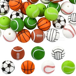 35Pcs 7 Colors All Kinds of Sports Balls Silicone Beads, Round, Mixed Color, 14.5x14mm, Hole: 2mm, 5pcs/color(SIL-YW0002-28)