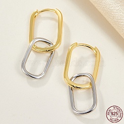 925 Sterling Silver Dangle Hoop Earrings for Women, Oval, Mixed Color, 30x11mm(EJEW-F317-29GP)