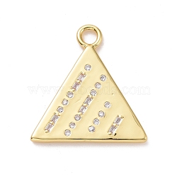 Eco-friendly Brass Micro Pave Clear Cubic Zirconia Pendants, Cadmium Free & Lead Free, Long-Lasting Plated, Triangle, Golden, 23x21.5x1.8mm, Hole: 2.6mm(KK-D079-12G)