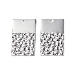 304 Stainless Steel Pendants, Textured, Rectangle Charm, Stainless Steel Color, 27x16x1.5mm, Hole: 1.6mm(STAS-C066-12P)