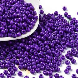 Baking Paint Glass Seed Beads, Round, Indigo, 4x3mm, Hole: 1.2mm, about 7650pcs/pound(SEED-H002-I-B516)