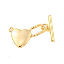 Brass Toggle Clasps, Heart, Real 18K Gold Plated, Heart: 20.5x14x2.5mm, Hole: 7.8x3.5mm and 1.6mm, Bar: 16.5x4.5x2mm, Hole: 1.4mm(KK-A223-21G)