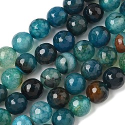 Natural Agate Beads Strands, Dyed & Heated, Faceted, Round, Teal, 10mm, Hole: 0.8mm, about 37pcs/strand, 14.96''(38cm)(G-M437-C01-01W)