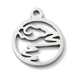 Non-Tarnish 304 Stainless Steel Charms, Laser Cut, Flat Round with Cloud Charm, Stainless Steel Color, 14x11.5x1mm, Hole: 1.2mm(STAS-C097-39P)