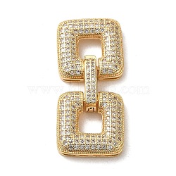 Brass Micro Pave Clear Cubic Zirconia Fold Over Clasps, Square, Real 18K Gold Plated, 38x17mm, Hole: 6x6.5mm(KK-G481-04G)
