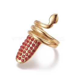 Ion Plating(IP) 304 Stainless Steel Finger Rings, with Rhinestone, Golden, Light Siam, Size 3~5, 13~15mm(RJEW-E157-08G-A)