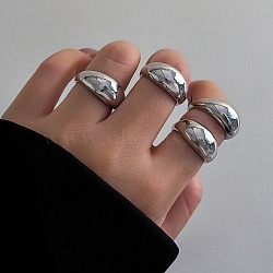 4Pcs Alloy Open Cuff Rings Kit for Women, Platinum, Inner Diameter: 17.2~17.3mm(RJEW-K260-05P)