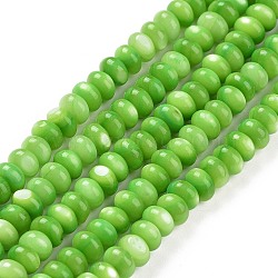 Natural Freshwater Shell Beads Strands, Dyed, Rondelle, Lime Green, 5x3mm, Hole: 1mm, about 106~110pcs/strand, 15.04''(38.2cm)(SHEL-H002-04)