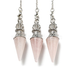 Natural Rose Quartz Pointed Dowsing Pendulums, with Rack Plating Platinum Plated Brass Findings, Cadmium Free & Lead Free, 230mm, Hole: 1.6mm(AJEW-P113-01P-03)