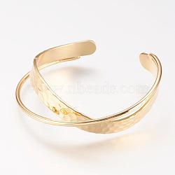 Brass Cuff Bangle, Real 18K Gold Plated, 1-3/4 inchx2 inch(46x52mm)(BJEW-P168-B05)