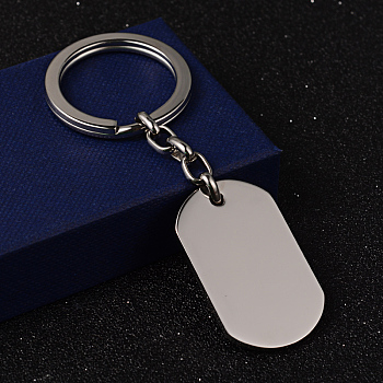 Rectangle 304 Stainless Steel Keychain, Smooth Surface, Stainless Steel Color, 8.6cm