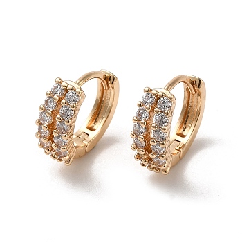 Brass Micro Pave Cubic Zirconia Hoop Earrings, Hollow Rectangle, Light Gold, 13x15x5.5mm