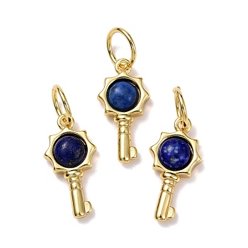 Natural Lapis Lazuli Pendants, with Golden Brass Findings, Key, 20x10x4mm, Hole: 6.2mm