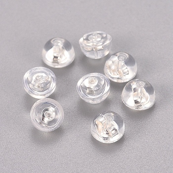 Silicone Ear Nuts, with 925 Sterling Silver Findings, Half Round, Clear, Silver, 5.5x4mm, Hole: 0.6mm