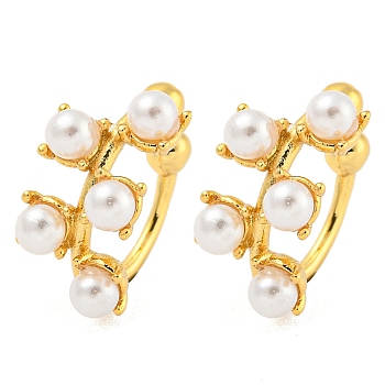 Rack Plating Brass ABS Imitation Pearl Clip-on Earrings, Cadmium Free & Lead Free, Long-Lasting Plated, Real 18K Gold Plated, 13x8mm